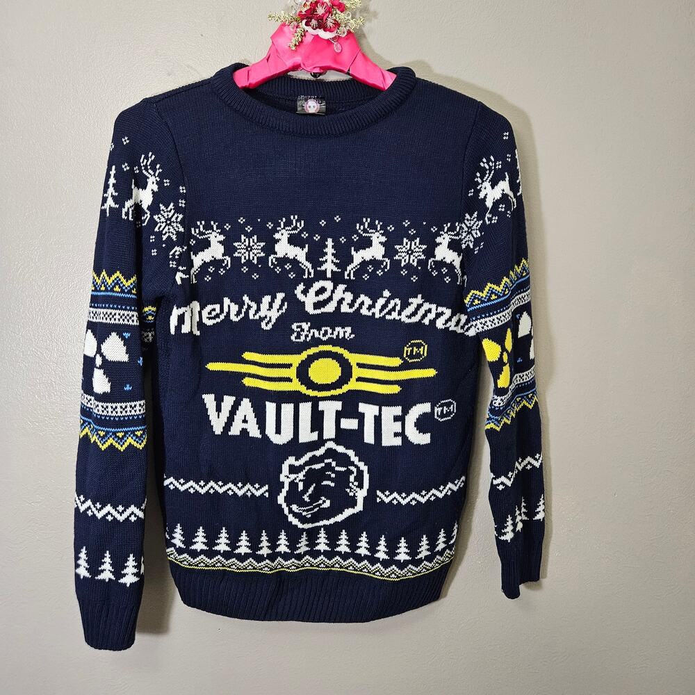 GeekChic Official Fallout 4 Vault-Tec Ugly Christmas Sweater Knit Navy M Gamer